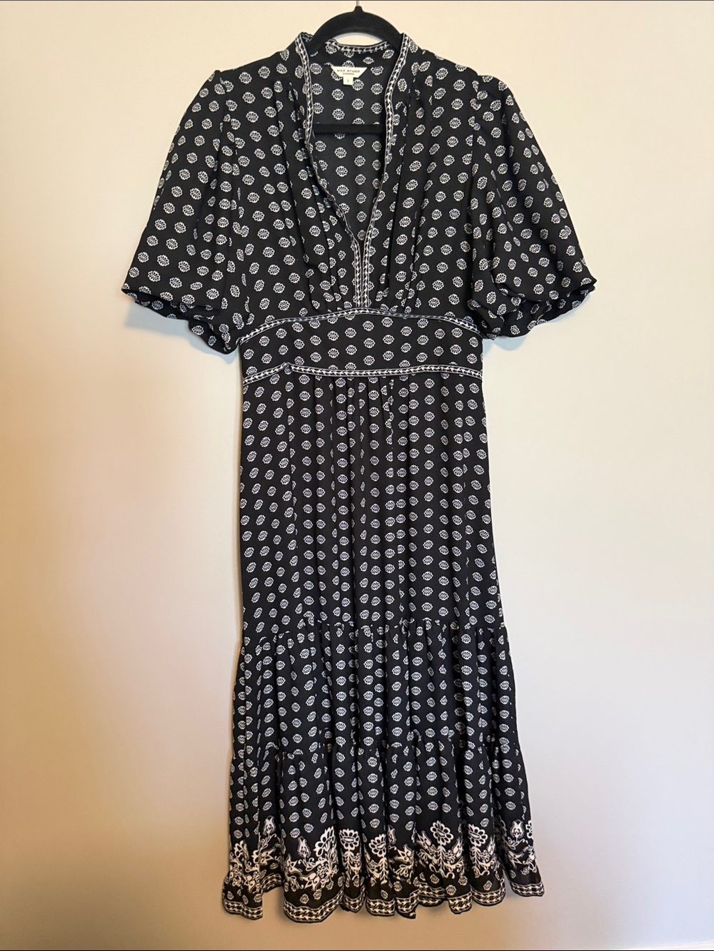 Max Studio Black Printed Midi Dress with White Motif